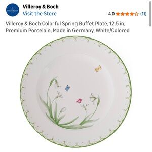 Villeroy & Boch White Dinner Plate with Green Trim and Multicolor Butterflies